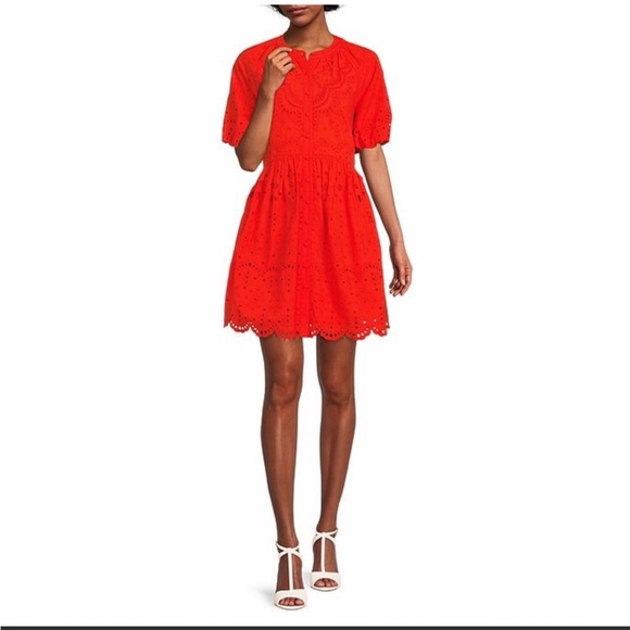 NWT Antonio Melani x Kimberly Whitman Rose Eyelet Jewel Neck Button Front Dres - Picture 4 of 5
